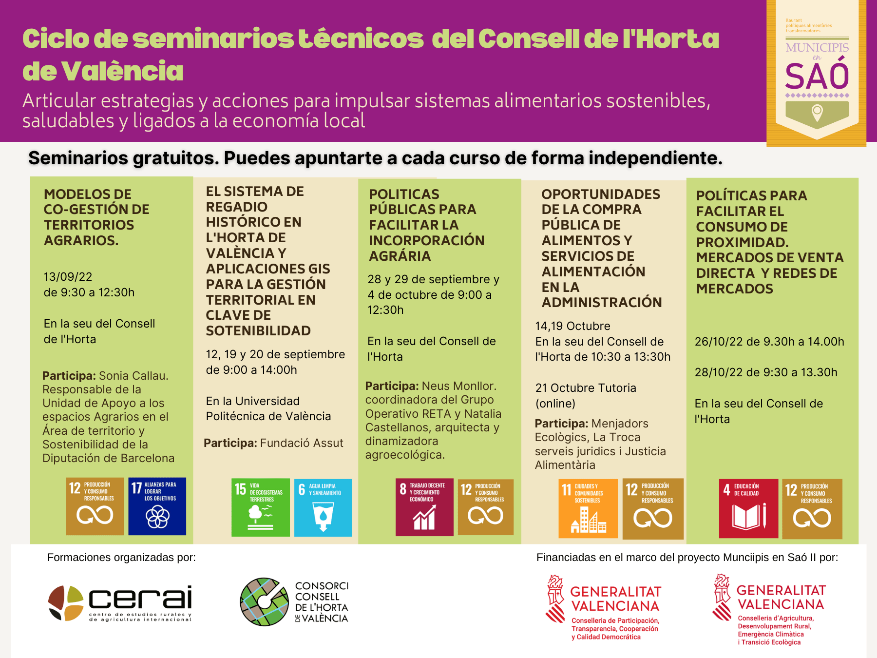 Ciclo de seminarios técnicos para entidades del Consell de l'Horta de València